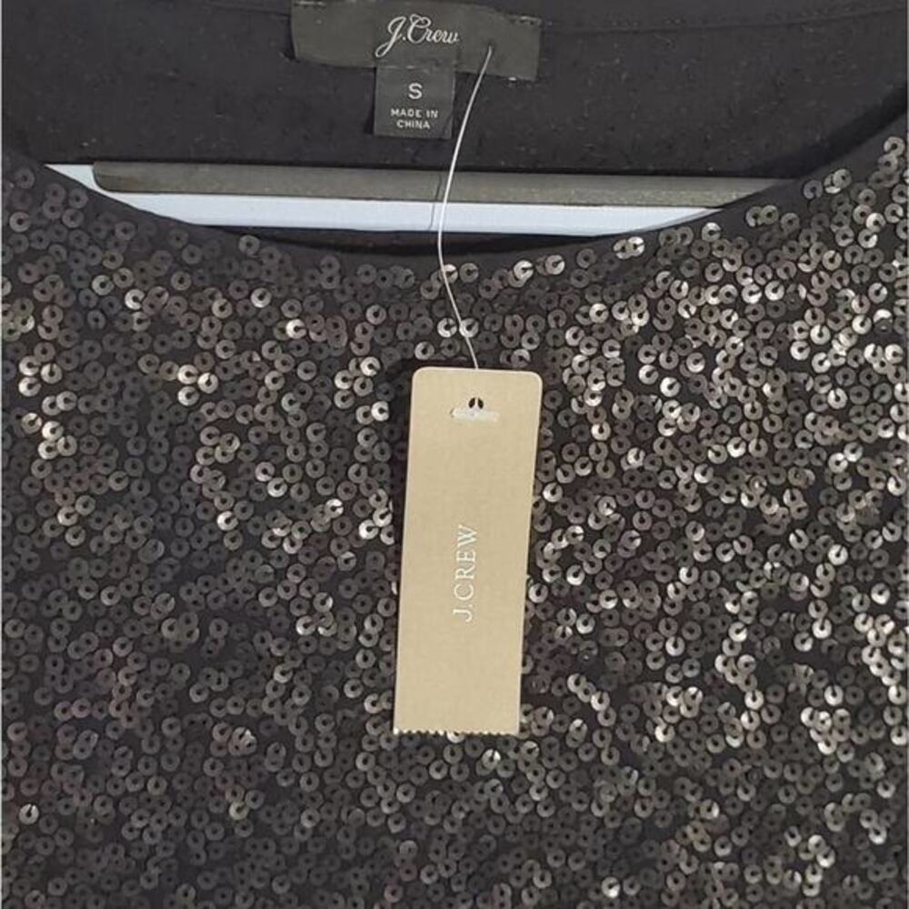 J.Crew Black Sequin Boat Neck 3/4 Sleeve Top shirt Blouse AE984 Size Small NWT - Picture 4 of 8